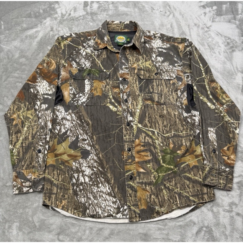 Vintage Cabelas Camo Shirt Mens Medium Button Down Long Sleeve Realtree 90s Y2K